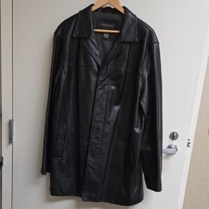 Andrew Marc Men's Black Leather Trench Coat
